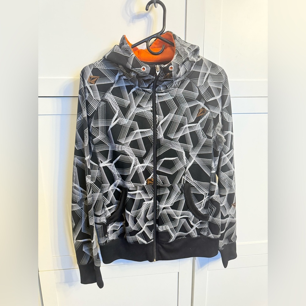 Volcom Stone Throw Hydro Zip Fleece – M – Bold Geometric Print & Orange Lining
